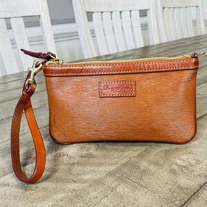 Dooney & Bourke Cognac Textured Leather Wristlet with Gold Hardware